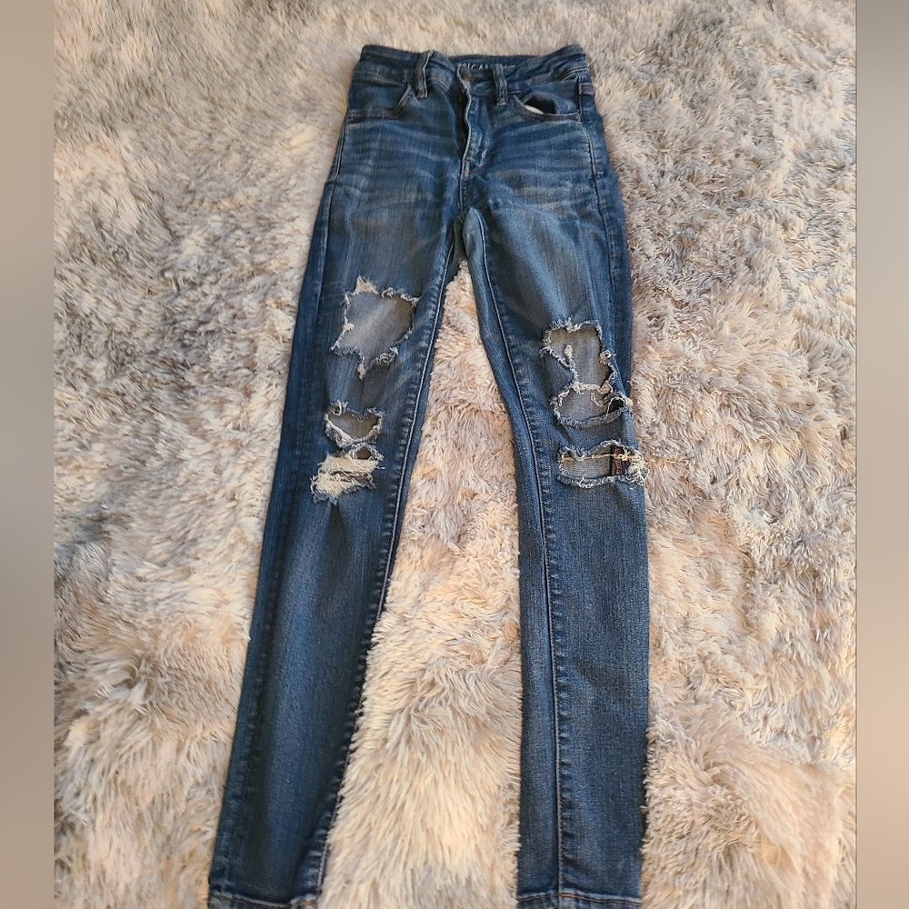 American Eagle Women's Distressed Blue Jeans - Picture 1 of 9